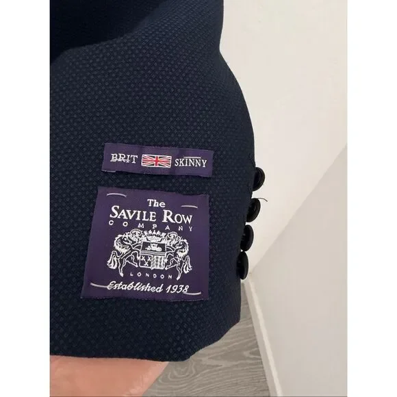 SAVILE ROW CO Navy Peak Lapel Slim Fit Tuxedo Jacket Size 44R NWOT